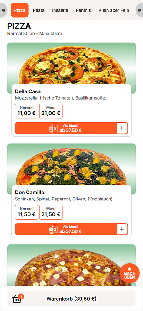 Pizzeria Da Enzo Bielefeld - Pizzeria Da Enzo Bielefeld mobile app pizza menu screen showing different pizza options and prices