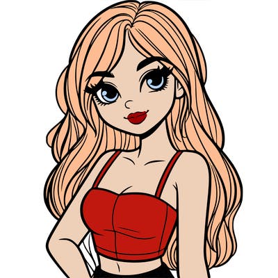 a pretty girl portrait in a crop top and has long hair and pretty eyes