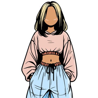 realistic girl faceless with baggy pants and a crop top