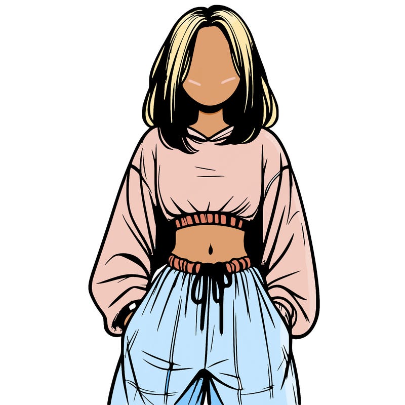 realistic girl faceless with baggy pants and a crop top