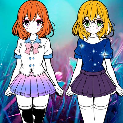 anime girl in short skirt and buttoned blouse