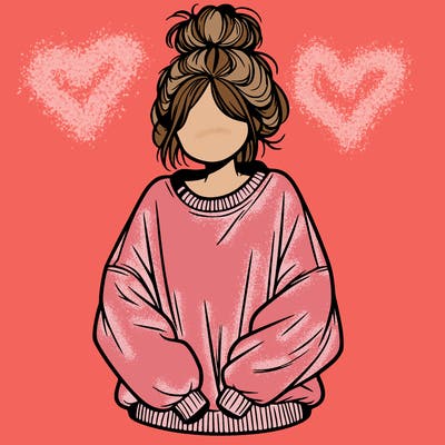 girl with a baggy sweatshirt and messy bun