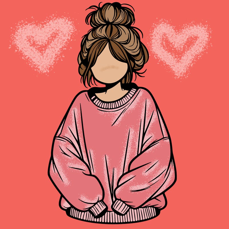 girl with a baggy sweatshirt and messy bun