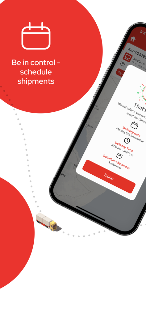 Aramex ارامكس - Aramex-App-Bildschirm mit Optionen zur Planung von Lieferdatum und -zeit der Sendung