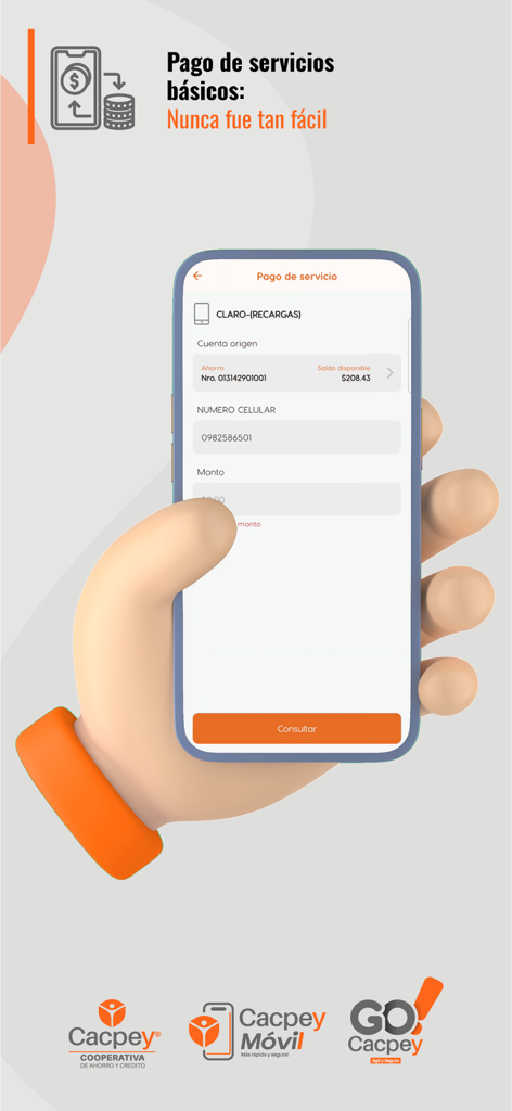 Cacpey Virtual - Cacpey Virtual mobile app interface for paying basic services and Claro mobile recharges.
