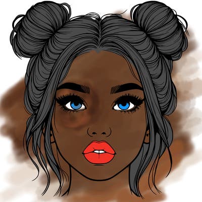 realistic girl with two buns on her hair and lips