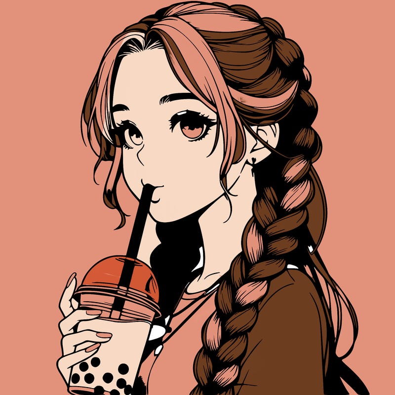 realistic girl with braided hair drinking boba