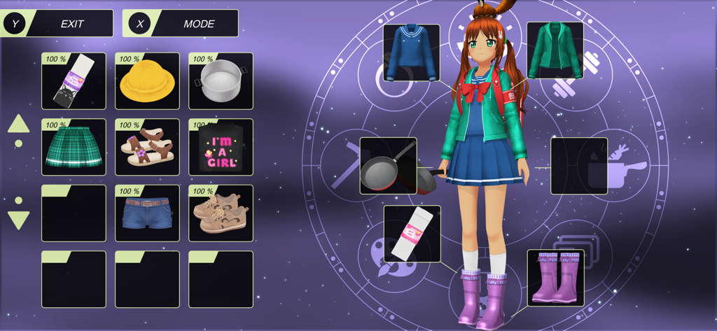 Anime City - Anime character customization screen with inventory items and equipment slots in Anime City