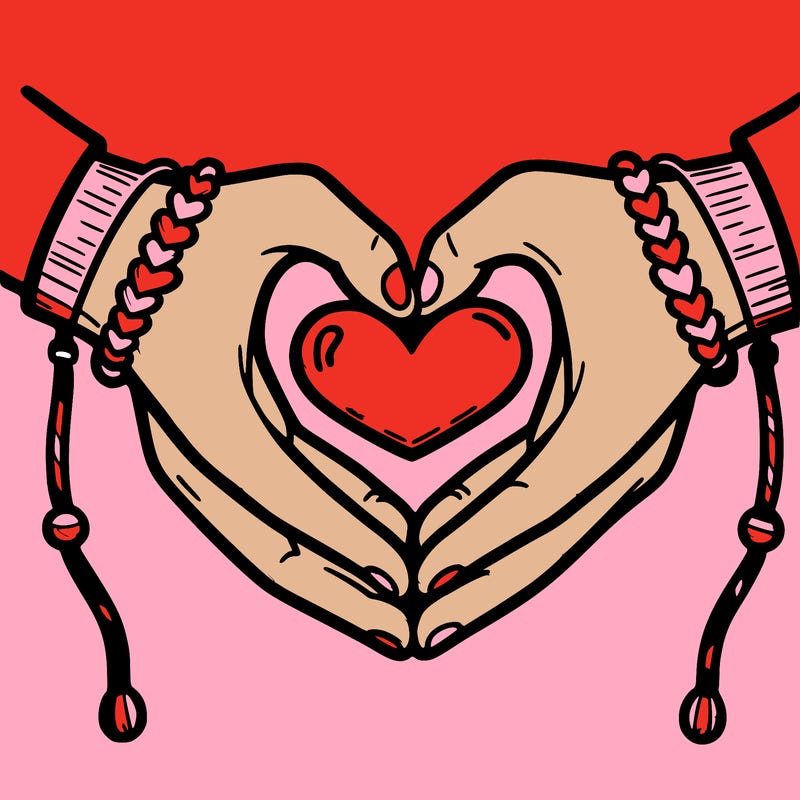 heart hands with friendship bracelets