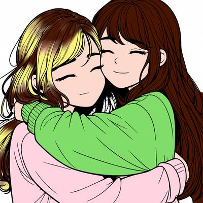 realistic two girls hugging
