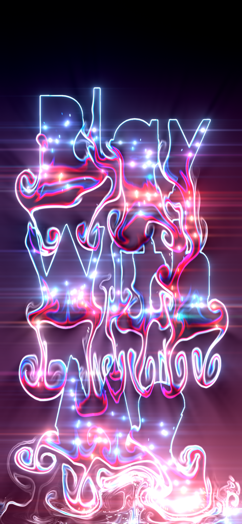 Fluid Simulation - Una simulación de fluidos de neón brillante y colorida formando las palabras Juega Conmigo sobre un fondo oscuro.