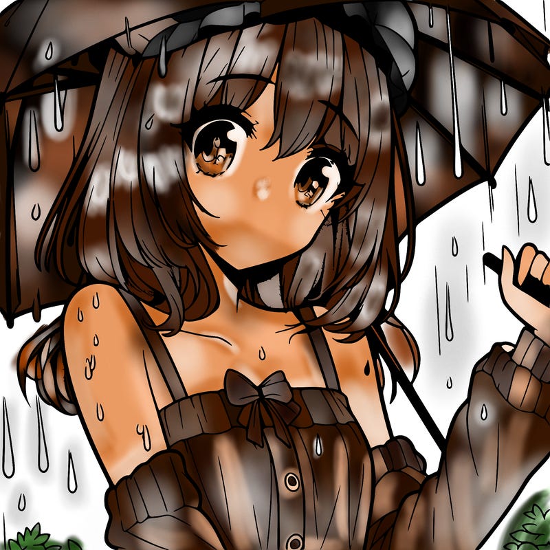pretty anime girl in the rain