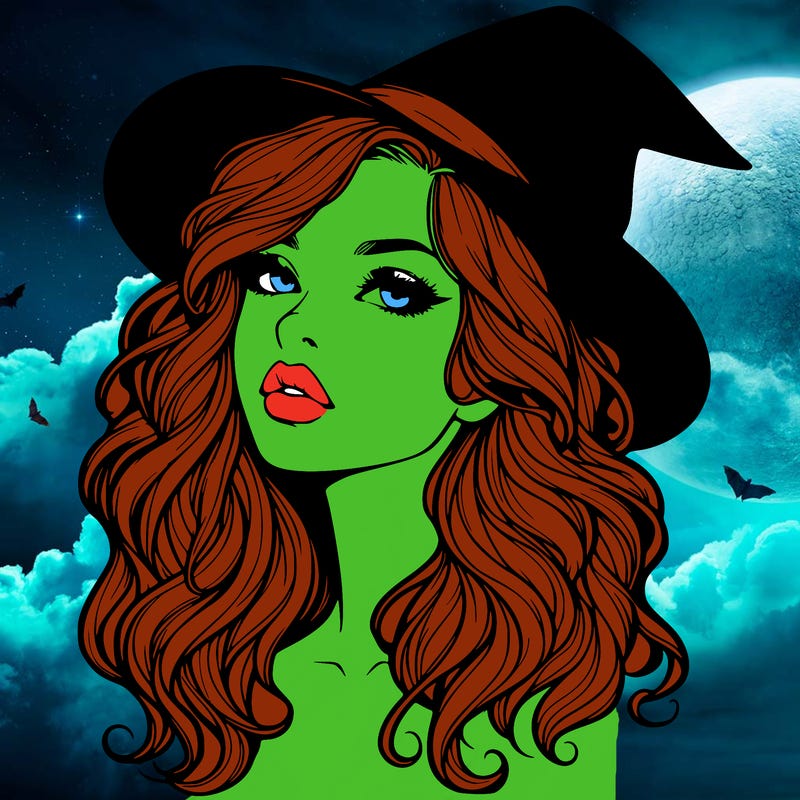 realistic witch girl with wavy hair and lips