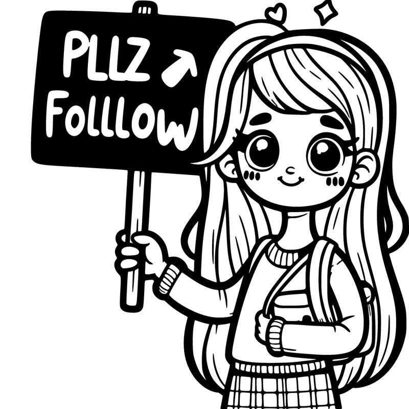 girl holding a sign saying plz follow