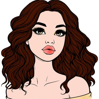 realistic girl with wavy hair and lips
