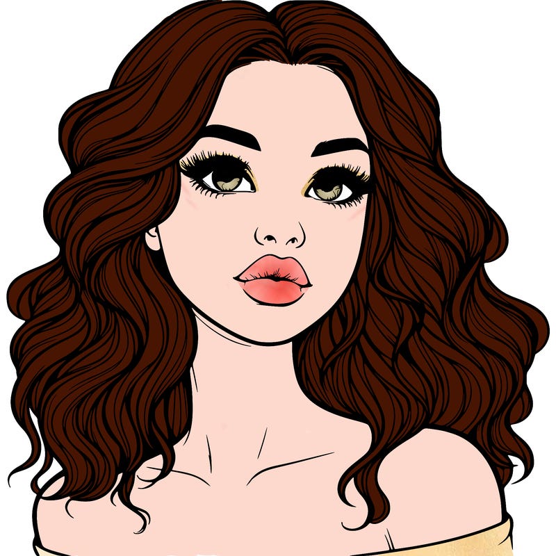realistic girl with wavy hair and lips