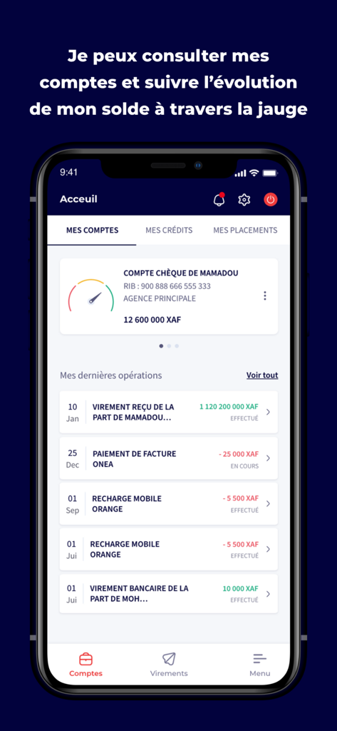 SG Connect - SG Connect mobile app dashboard showing bank account balance and recent transaction history