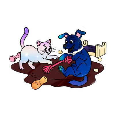 a cat and a dog playing