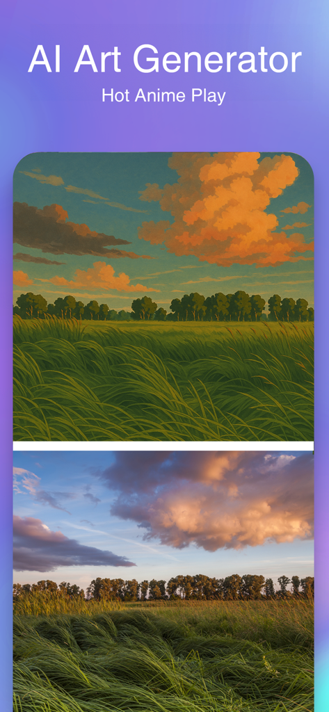 Anime AI - Uma comparação mostrando uma foto de paisagem real transformada em uma pintura em estilo anime usando IA