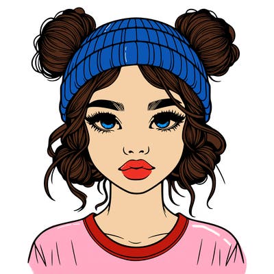 realistic girl with buns in her hair with a beanie on