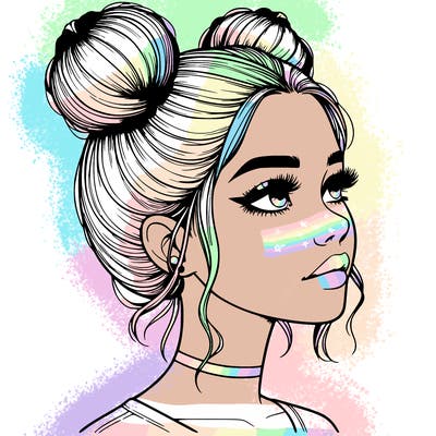 realistic girl with buns on the top of her head