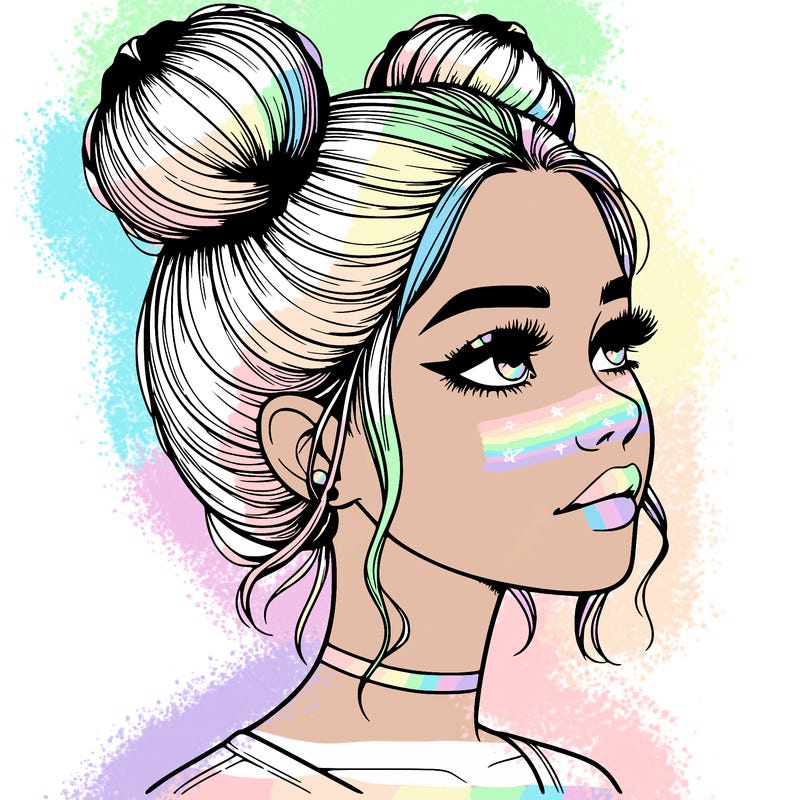 realistic girl with buns on the top of her head