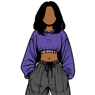 realistic girl faceless with baggy pants and a crop top