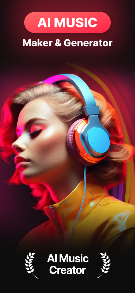 AI Music Maker: Make Own Song - Young woman with neon headphones representing the AI Music Maker app