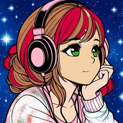 a realistic girl listening to music