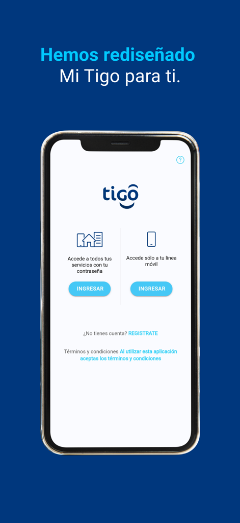 Mi Tigo Panamá - Mi Tigo Panama app login screen with options to access all services or only mobile lines