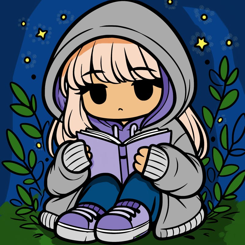 girl in oversized hoodie reading a book