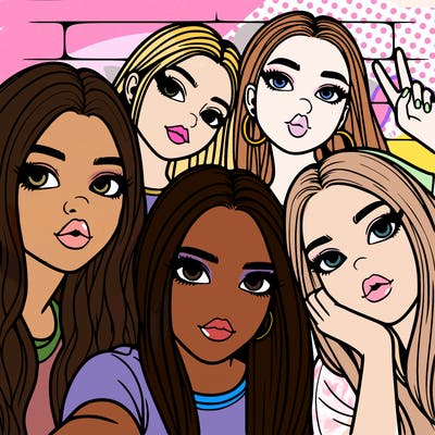 group of teen girls friends y2k up close in a selfie