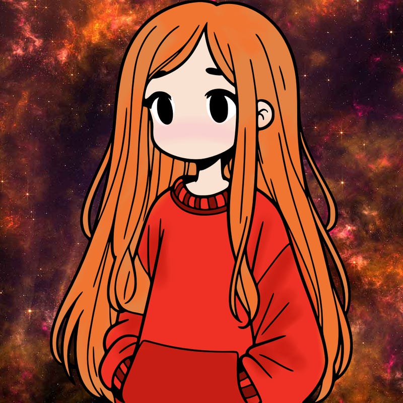 a girl in a sweatshirt with long hair