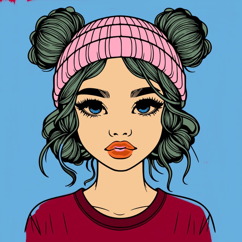 realistic girl with buns in her hair with a beanie on