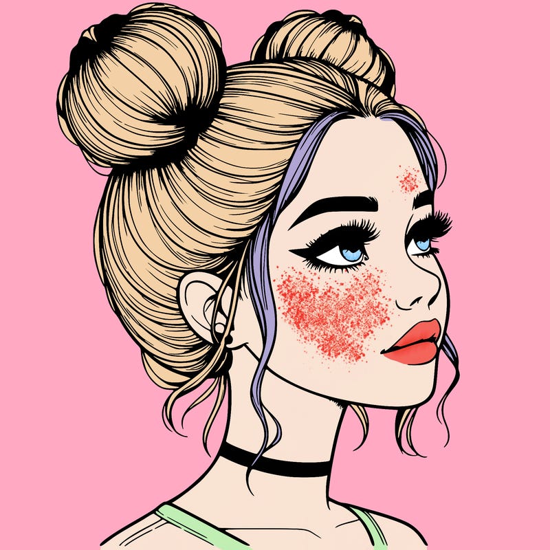 realistic girl with buns on the top of her head