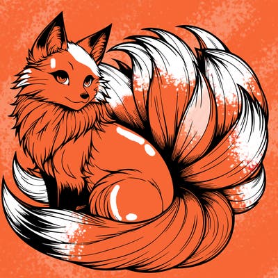 realistic detailed 9 tailed anime fox