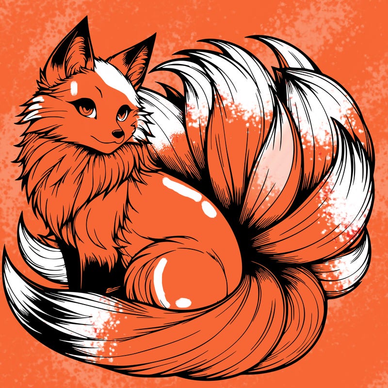 realistic detailed 9 tailed anime fox
