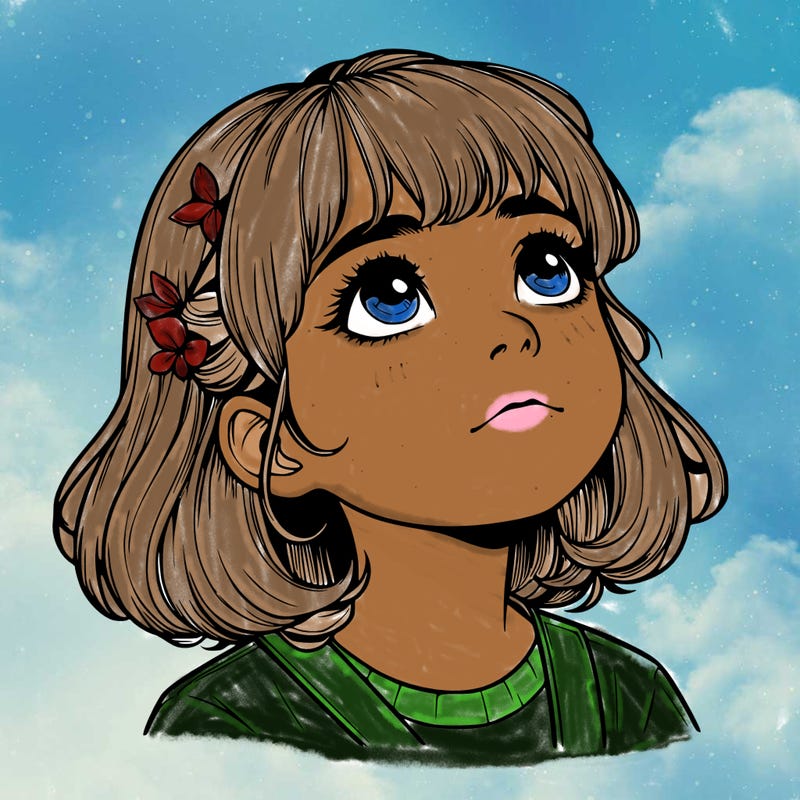 realistic girl looking up