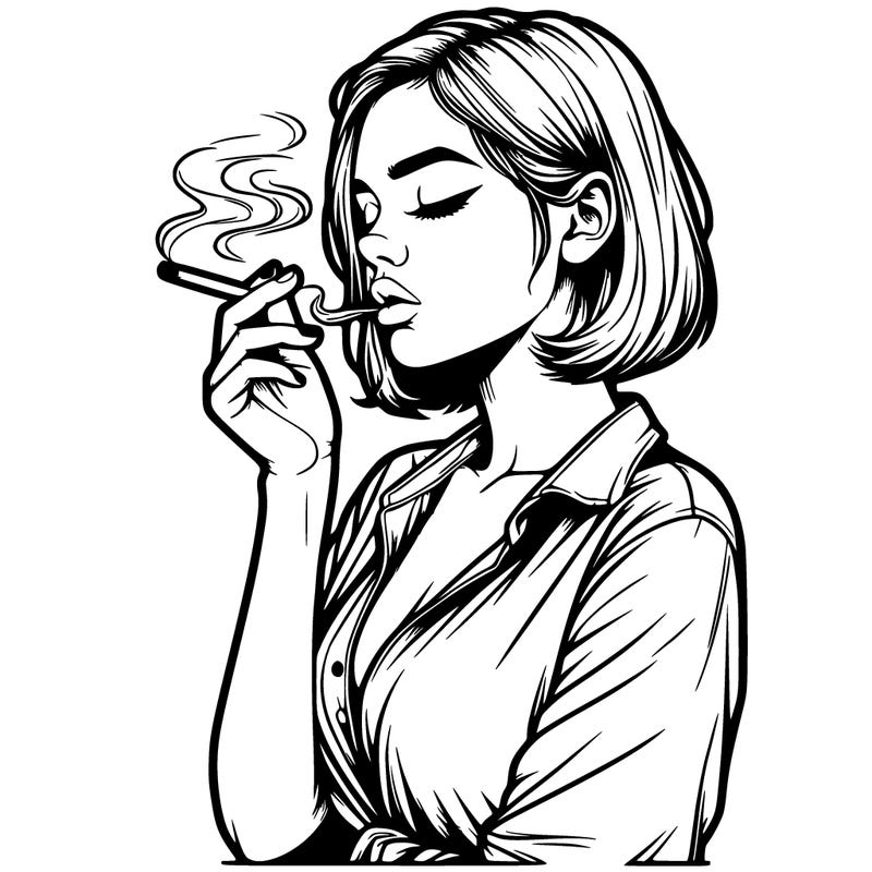 realistic girl smoking in a dress