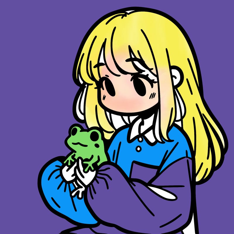 girl with long hair and a oversized shirt. and she is holding a frog