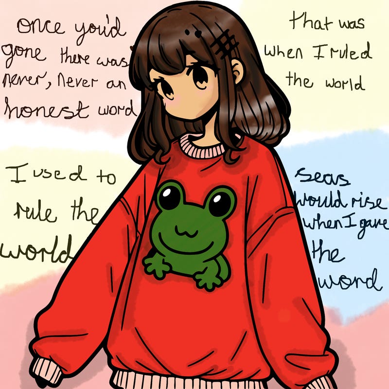 girl wearing frogging sweatshirt