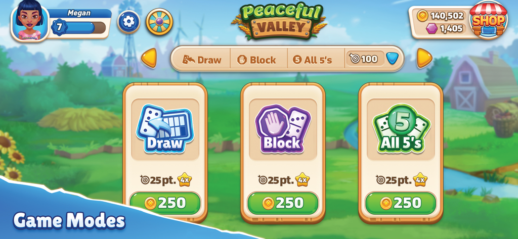 Domino Go: Dominoes Board Game - Tela de seleção de modos de jogo do Domino Go, incluindo Empate, Bloqueio e Ponto.