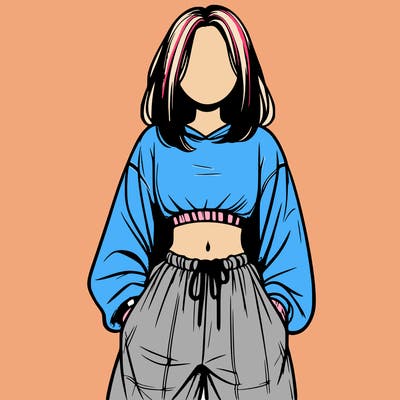 realistic girl faceless with baggy pants and a crop top