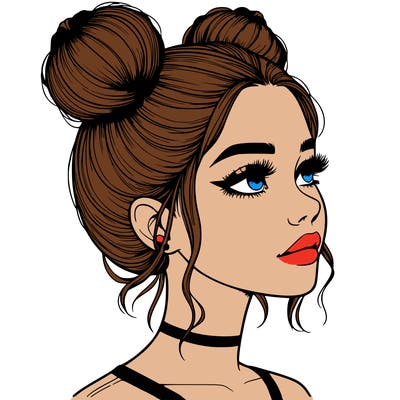 realistic girl with buns on the top of her head