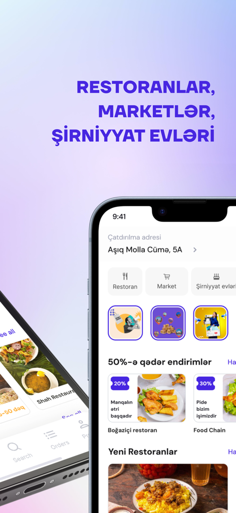 TEZGEL Online - Mobile app interface for Tezgel Online showing categories for food and grocery delivery