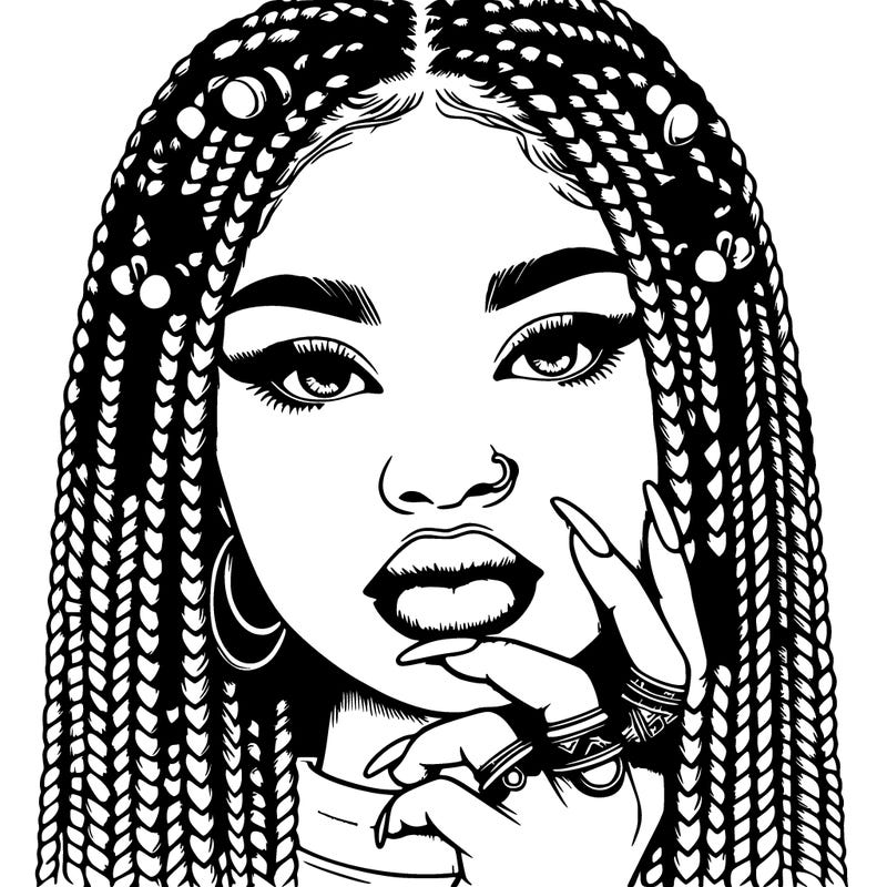 realistic girl box braids lips pretty with rings on fingers