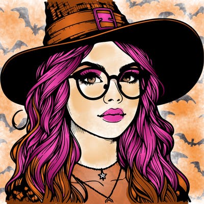 a witch with glasses realistic