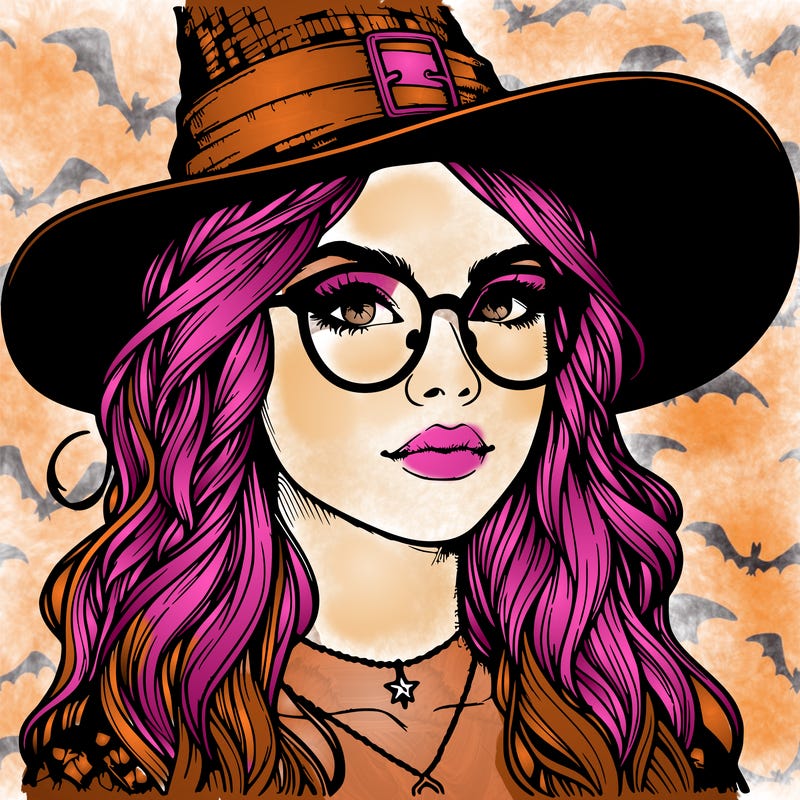 a witch with glasses realistic