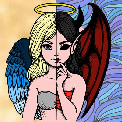 realistic angel half demon