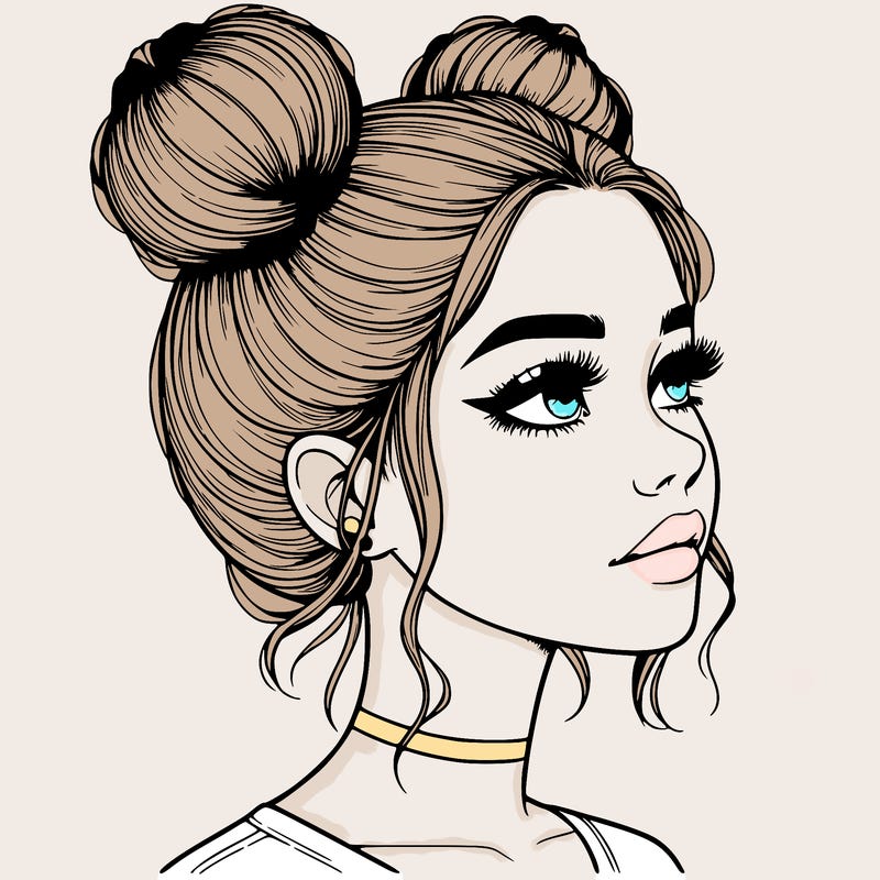realistic girl with buns on the top of her head